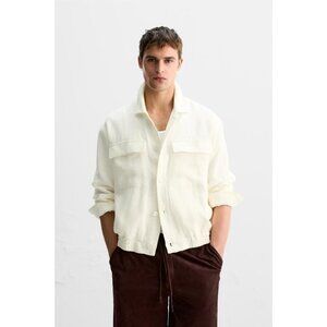 Zara Man SS25 Linen Jacket M Medium Ecru Ivory Relaxed Fit Button 4530/083 NWT